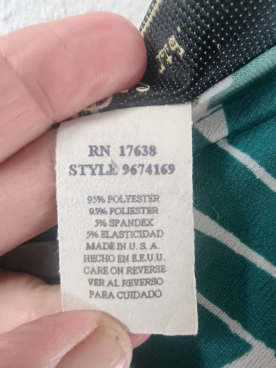 GBY Wrap Dress Size 14 Green Brown Geometric Stretch Faux Wrap USA Made - Picture 4 of 11